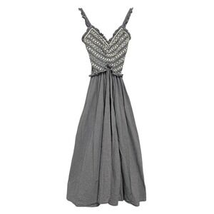 Tach Clothing Dress Womens XS Blue White Gingham Embroidered Cotton Maxi Ruffle‎